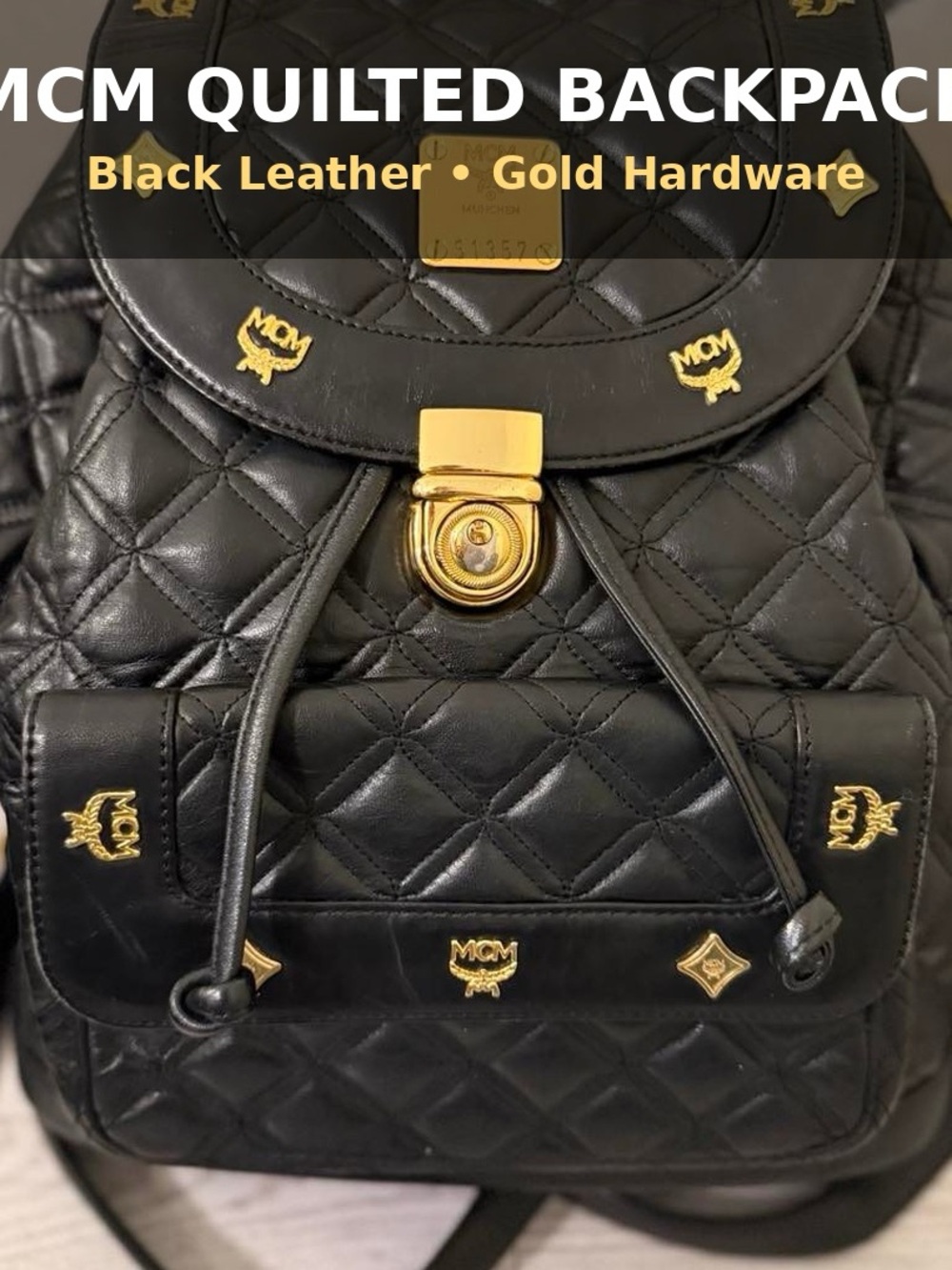 MCM Black Quilted Leather Backpack Gold Hardware Studded EUC